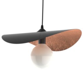 LUMICOM - PIUMA Suspension, 1X E27, max 42W, métal, noir mat/feuille cuivre, D.40cm