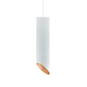 LUMICOM - ROND COUPE Suspension, 1x GU10, max 33W, métal, blanc mat/feuille cuivre, D.6cm x H30cm