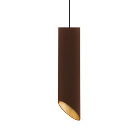 LUMICOM - ROND COUPE Suspension, 1x GU10, max 33W, métal, marron corten/feuille argent, D.6cm x H30cm