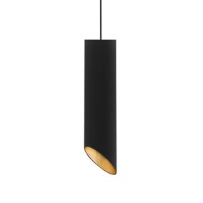 LUMICOM - ROND COUPE Suspension, 1x GU10, max 33W, métal, noir mat/feuille argent, D.6cm x H30cm