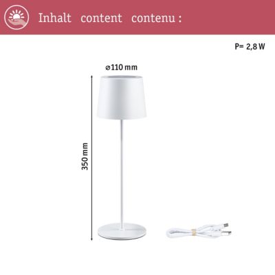 Luminaire rechargeable Gilo IP44 gradable 2700K Blanc dépoli
