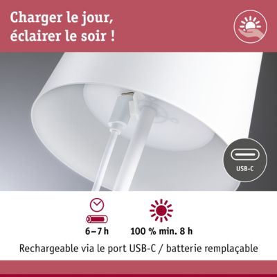 Luminaire rechargeable Gilo IP44 gradable 2700K Blanc dépoli