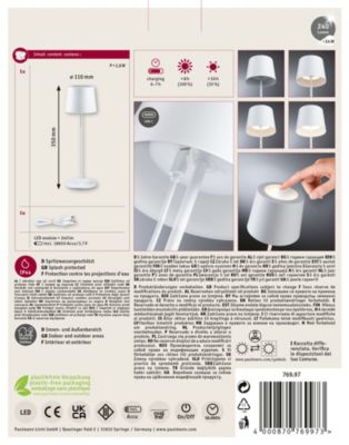 Luminaire rechargeable Gilo IP44 gradable 2700K Blanc dépoli