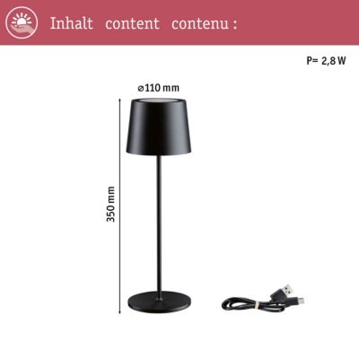Luminaire rechargeable Gilo IP44 gradable 2700K Noir mat