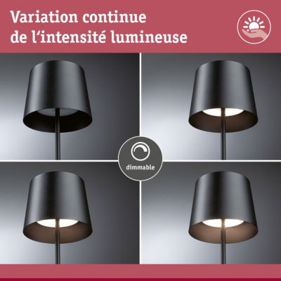 Luminaire rechargeable Gilo IP44 gradable 2700K Noir mat