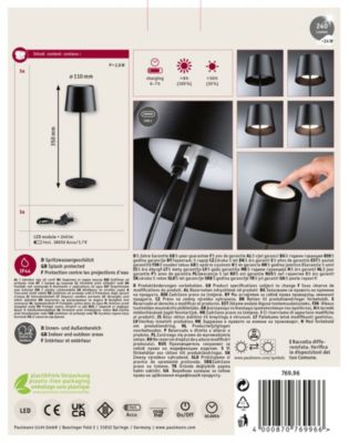 Luminaire rechargeable Gilo IP44 gradable 2700K Noir mat