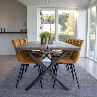 LUNEL - Table Repas 200cm Plateau Chêne Grisé et Pieds Acier