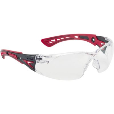 Lunettes de protection incolores RUSH+ Bollé Safety, branches bi-matière, traitement PLATINUM anti-buée et anti-rayures