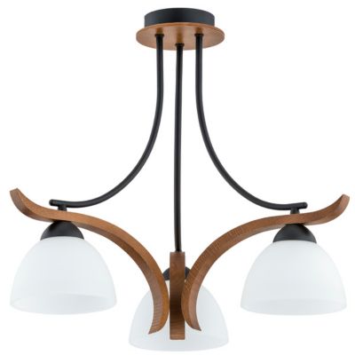Lustre Alfa Bafia bois noir, verre blanc, 3xE27 60W