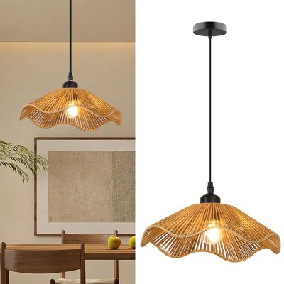 Lustre bohème avec ampoule, suspension en rotin faite main, plafonnier, lumière chaude 3000K, diamètre: 30 cm