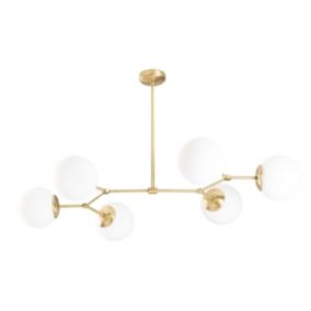 Lustre en métal - 6 globes - L. 100 x H. 52 cm - Doré et blanc - DAMAR