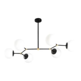 Lustre en métal - 6 globes - L. 100 x H. 52 cm - Noir et blanc - DAMAR