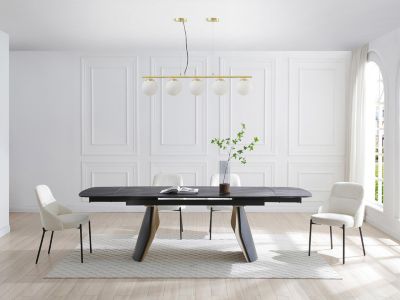 Lustre en métal et verre blanc - 5 globes - L. 100 x H. 120 cm - Doré - SOFIA