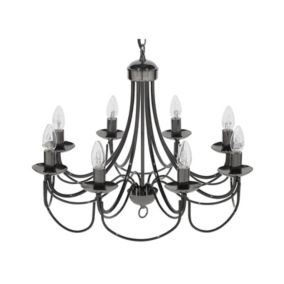 Lustre en métal noir de style traditionnel pour 8 ampoules TEESTA