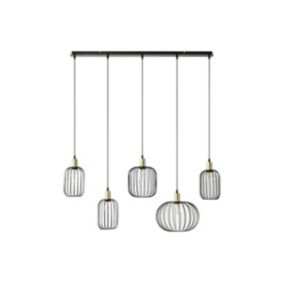 Lustre industriel en métal - 5 abat-jours - L. 110 x H.125 x P. 30 cm - Noir - FATICK