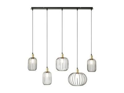 Lustre industriel en métal - 5 abat-jours - L. 110 x H.125 x P. 30 cm - Noir - FATICK