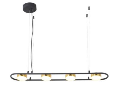 Lustre LED en métal et aluminium - 4 spots - L. 85 cm - Noir et doré - GRIMBSY