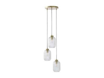 Lustre vintage en métal et verre - 3 globes - L. 30 x H. 120 cm - Doré - LOUXOR
