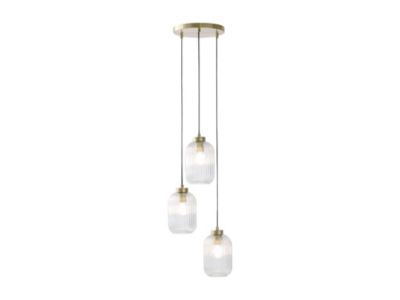 Lustre vintage en métal et verre - 3 globes - L. 30 x H. 120 cm - Doré - LOUXOR