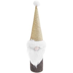 Lutin de Noël doré en tronc d'arbre 18 cm