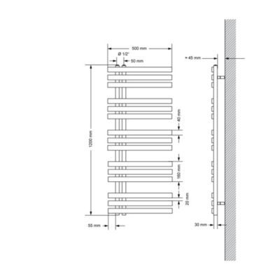 LuxeBath Radiateur Design Iron EM 500x1200 mm Chrome Raccord Central au Bas