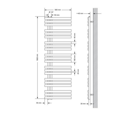 LuxeBath Radiateur Design Iron EM 500x1600 mm Anthracite Raccord Central au Bas