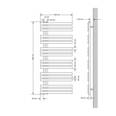 LuxeBath Radiateur Design Iron EM 600x1400 mm Anthracite Raccord Central au Bas