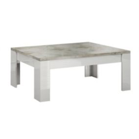 LYNDA - Table Basse Rectangulaire Laqué Blanc et Gris Béton