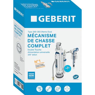 Mécanisme de chasse complet - GEBERIT - Type 290-383 - Double touche - Alimentation universelle 3/8