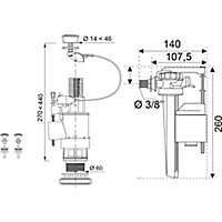 Mécanisme de chasse d'eau double chasse latéral 3L/6L Wirquin MW2 + câble + robinet