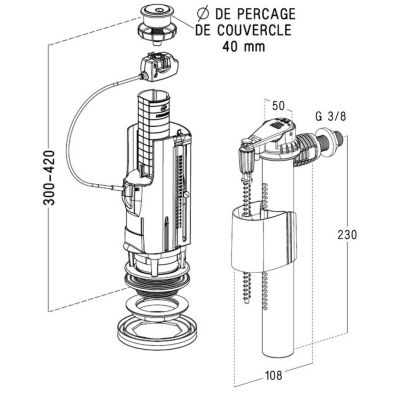 Mécanisme double volume à câble et robinet flotteur - NICOLL