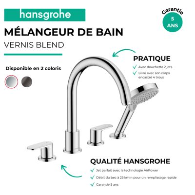 Mélangeur bain douche 4 trous HANSGROHE Vernis Blend chromé + corps d'encastrement