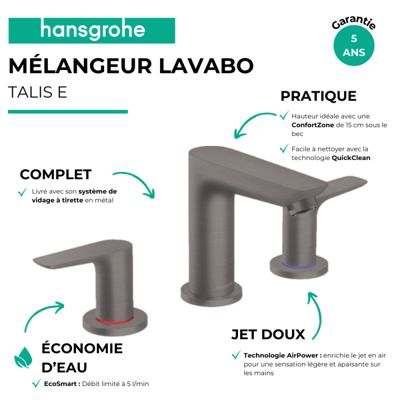 Mélangeur de lavabo HANSGROHE Talis E 150 3 trous avec tirette et vidage noir chromé brossé