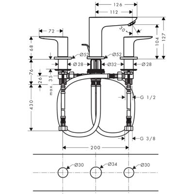Mélangeur de lavabo HANSGROHE Talis E 150 3 trous avec tirette et vidage noir chromé brossé