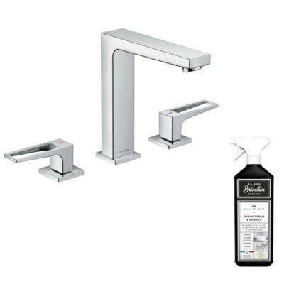 Mélangeur lavabo HANSGROHE 160 3 trous poignée étrier chrome + nettoyant Briochin