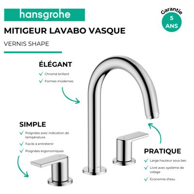 Mélangeur lavabo HANSGROHE 3 trous avec tirette et vidage chrome + nettoyant Briochin