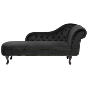 Méridienne Chesterfield côté droit en velours noir NIMES