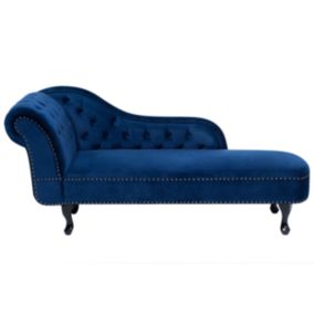 Méridienne Chesterfield en velours bleu côté gauche NIMES