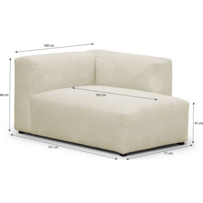 Méridienne d'angle à droite modulable en velours côtelé beige - Modulo