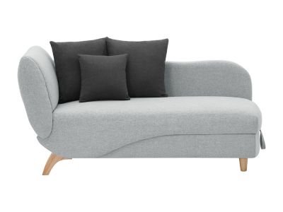 Méridienne droite convertible en tissu gris clair avec coffre de rangement PENELOPE