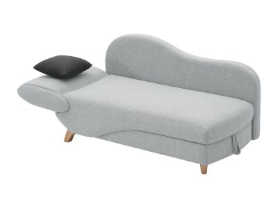 Méridienne droite convertible en tissu gris clair avec coffre de rangement PENELOPE