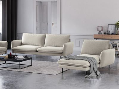Méridienne droite "Vienna" en tissu structurel beige clair