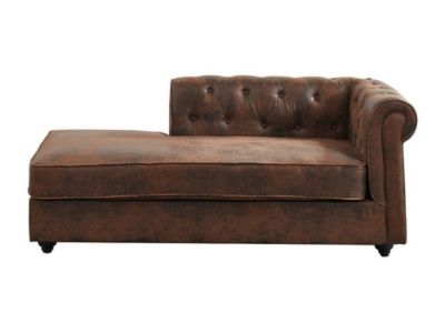 Méridienne gauche chesterfield en microfibre aspect cuir vieilli SHIREL