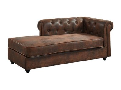 Méridienne gauche chesterfield en microfibre aspect cuir vieilli SHIREL