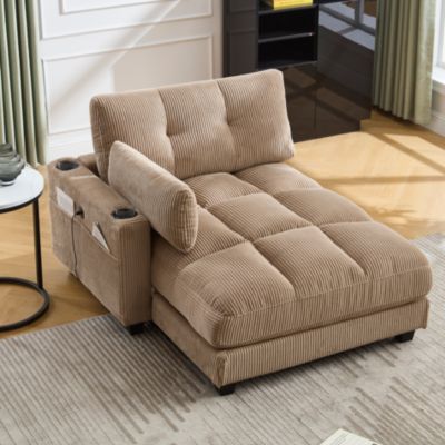 Méridienne Relax avec Appui-Tête Réglable et Poches Latérales - Mousse Épaisse - Velours Côtelé Kaki