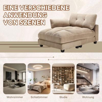 Méridienne Relax avec Appui-Tête Réglable et Poches Latérales - Mousse Épaisse - Velours Côtelé Kaki
