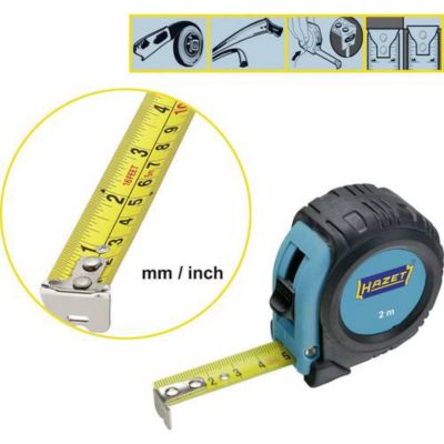 Mètre-ruban 2 m acier Hazet 2154N-2, boîtier bi-matière anti-chocs, largeur 16 mm