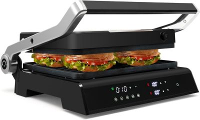 Machine à Sandwich 1200W Plaques 2 Face Antiadhésives Température Contrôle Indépendant Bac égouttement Amovible