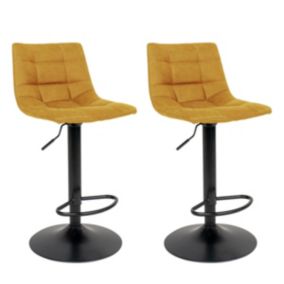 MAGNUS - Lot de 2 Tabourets Acier et Tissu Jaune Moutarde