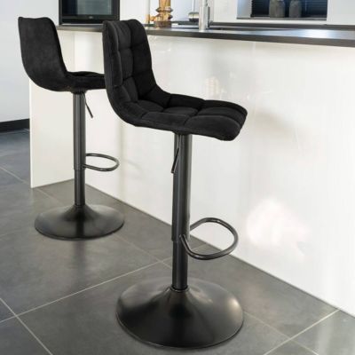MAGNUS - Lot de 2 Tabourets Acier et Tissu Noir